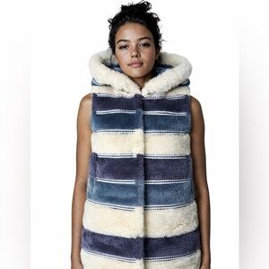 Knitted Mink & Leather Vest with Fox Hood Trim
